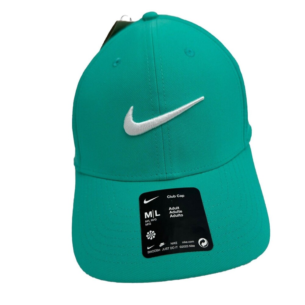 Nike Hat Unisex Adjustable Dri FIT Club Cap Structured Swoosh Jade Green White